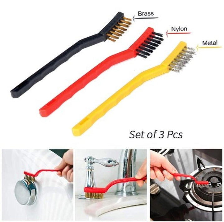 3 Pcs Black Yellow Red Nonslip Plastic Handle Metal Wired Cleaning Brushes - mydollarstore