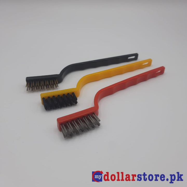 3 Pcs Black Yellow Red Nonslip Plastic Handle Metal Wired Cleaning Brushes - mydollarstore