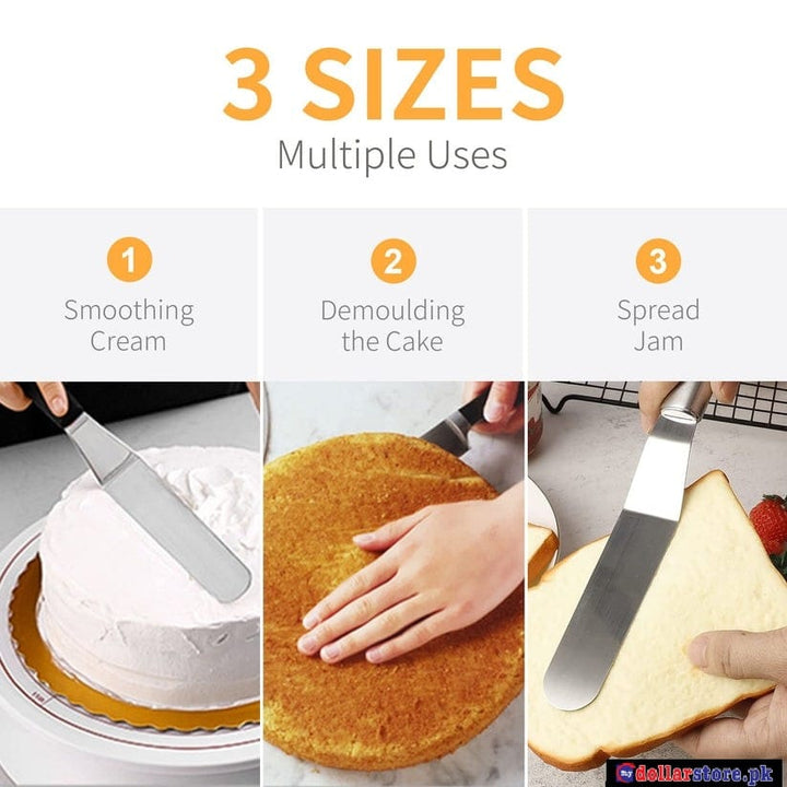 3 Pcs Set Stainless Steel Butter Cake Cream Knife Smoother Spatula Fondant Pastry Tool - mydollarstore