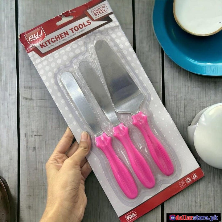 3 Pcs Set Stainless Steel Butter Cake Cream Knife Smoother Spatula Fondant Pastry Tool - mydollarstore