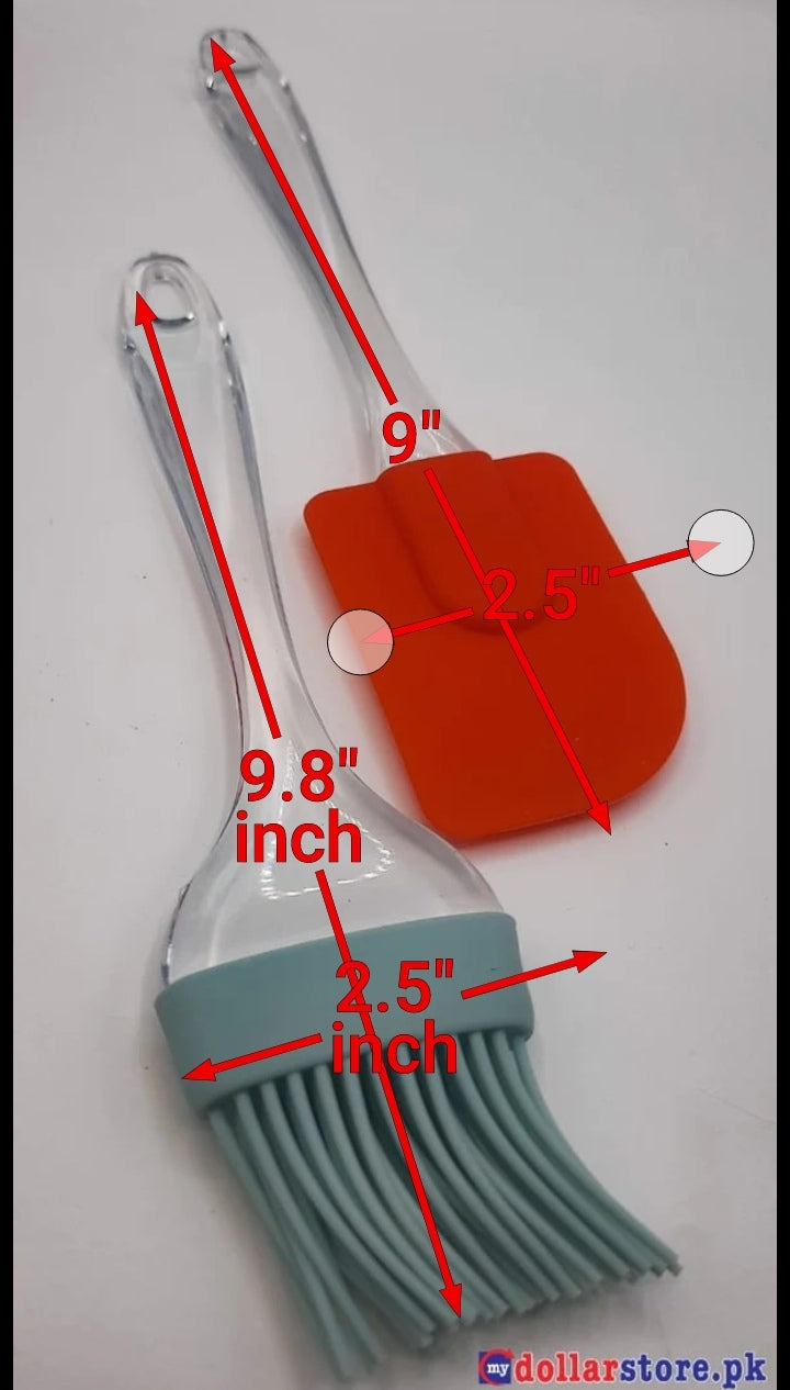 Silicone Flexible Spatula and Brush Set for Baking, Glazing, Cooking and Mixing Heat Proof Non Toxic Kitchen Tools Set of 2 Multicolor