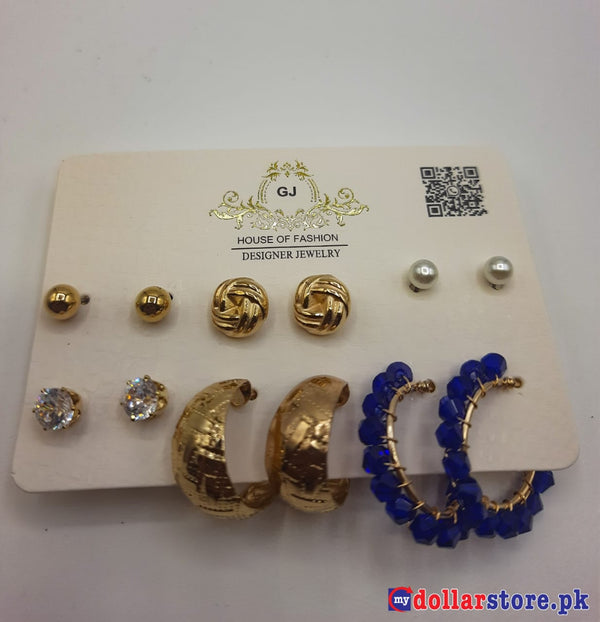 Girlicious Combo of 6 Pairs of Classic Western and Korean Golden Studs Hoops and Earrings