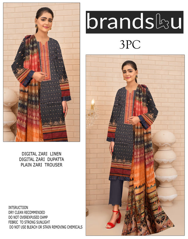 Brand4u Digital zari linen 3pcs