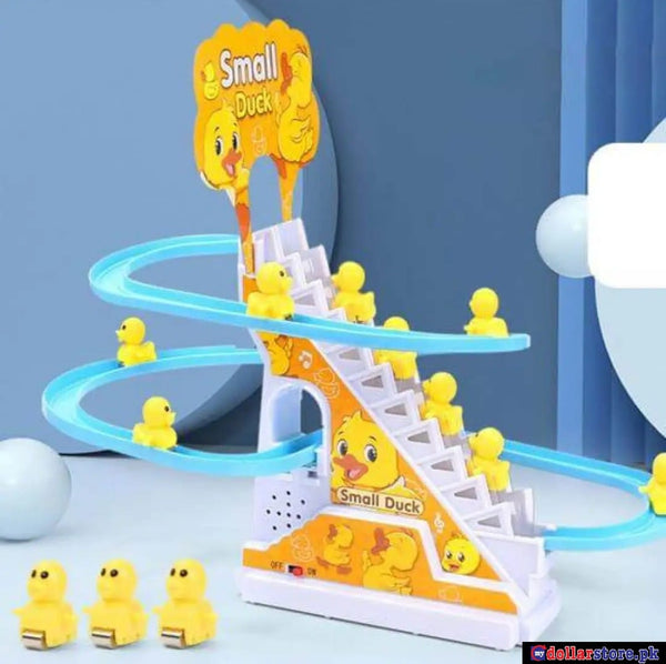 Small Ducks Climbing Toys, Electric Ducks Chasing Race Track Game Set, Playful Roller Coaster Toys with 3 Duck LED Flashing Lights & Music Button, Fun Duck Stair Climbing Toys for Toddlers and Kids