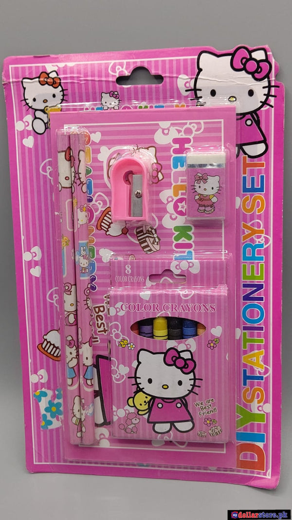6pcs Hello Kitty Stationery Gift Set for School Children Girls Perfect Birthday Gift Beautiful Hello Kitty Stationary Set Pencil Eraser Sharpener Crayons