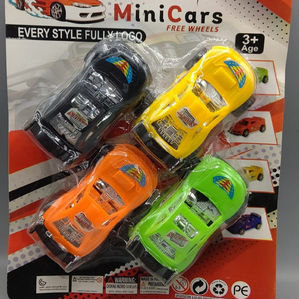 Pack of 4 Free Wheel Cars in mini car Card for Kids