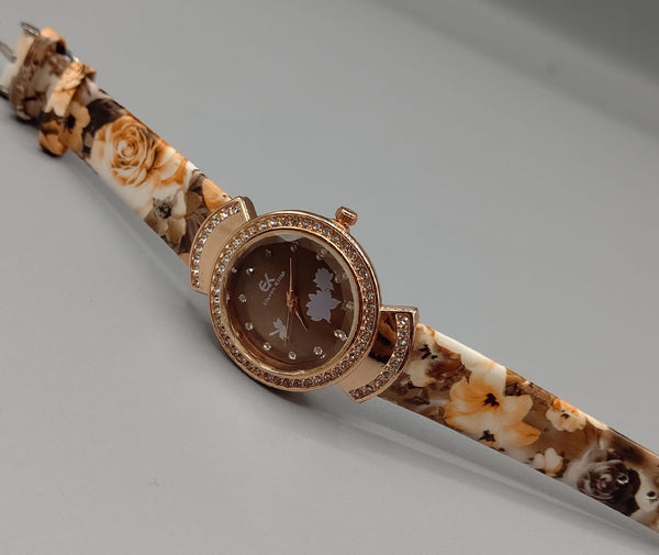 Flower Printed Strap Watch For Women