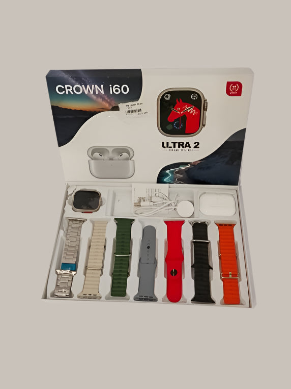 CROWN i60 Ultra 2-Smart watch- 7 straps watch with earbuds-Smart watch-