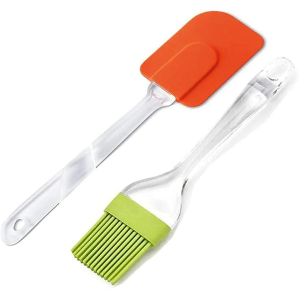 Silicone Flexible Spatula and Brush Set for Baking, Glazing, Cooking and Mixing Heat Proof Non Toxic Kitchen Tools Set of 2 Multicolor