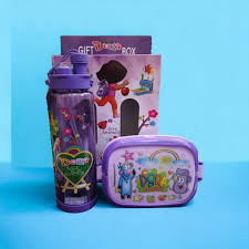 Gift Box School Lunch Box + Water Bottle (Combo of 2) Spider Man Spiderman Car Cars Barbee Dora Benten