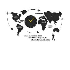 World Map Wooden Wall Clock for Home and Offices, 3D Design Self Adhesive