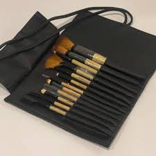 Professional Makeup 12 Brush Set With Black Vegan Leather Case Black