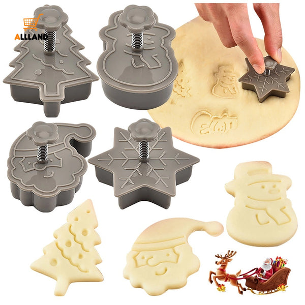 4PCS/Set Cookie Mold 3D Snowman Animal Biscuit Plunger Cutter DIY Kitchen Baking Christmas Cake Decorating Tools