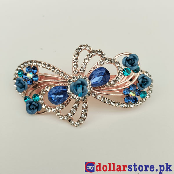 Hair Clip - Beautiful Royal blue & Crystal Stone work